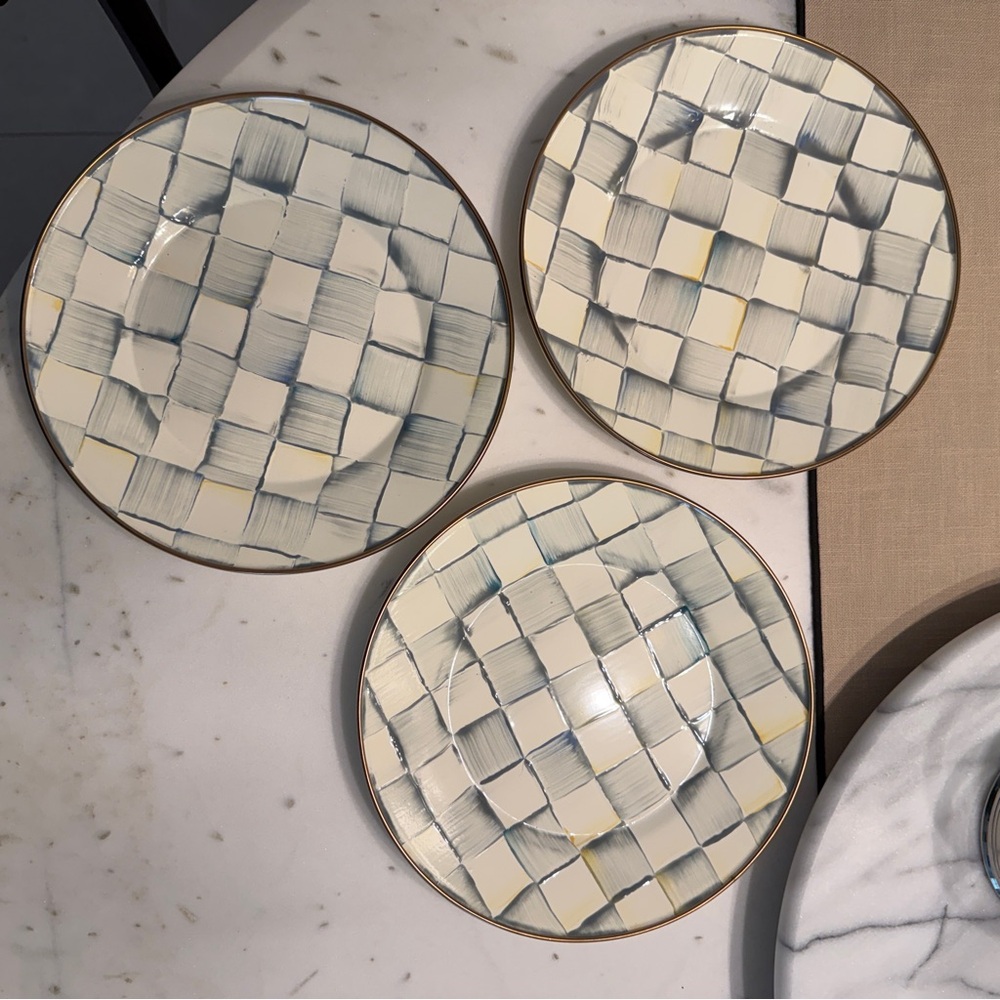 MacKenzie Childs Sterling Check Dinner Plate - Set of 3
